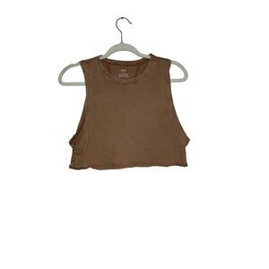 Aerie Brown Acid Wash Distressed Cropped Muscle Tank Top Size Small
